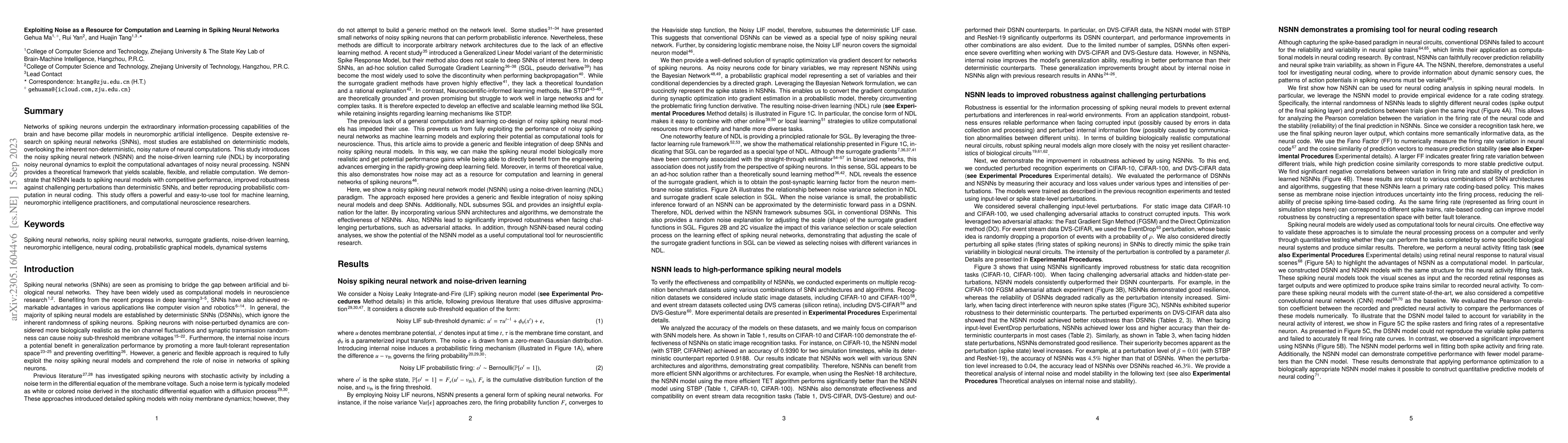 Thumbnail for Exploiting Noise as a Resource for Computation and Learning in Spiking
  Neural Networks