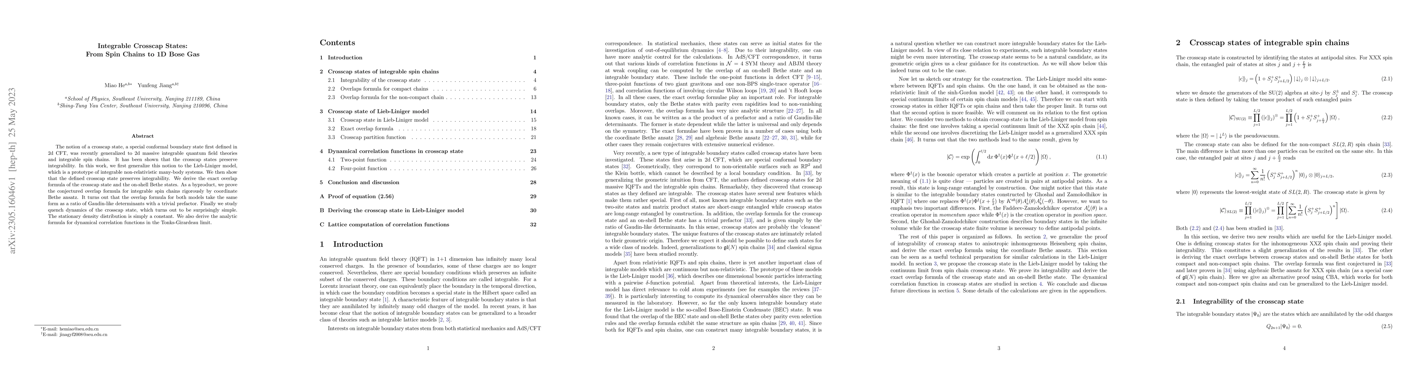 Thumbnail for Integrable Crosscap States: From Spin Chains to 1D Bose Gas