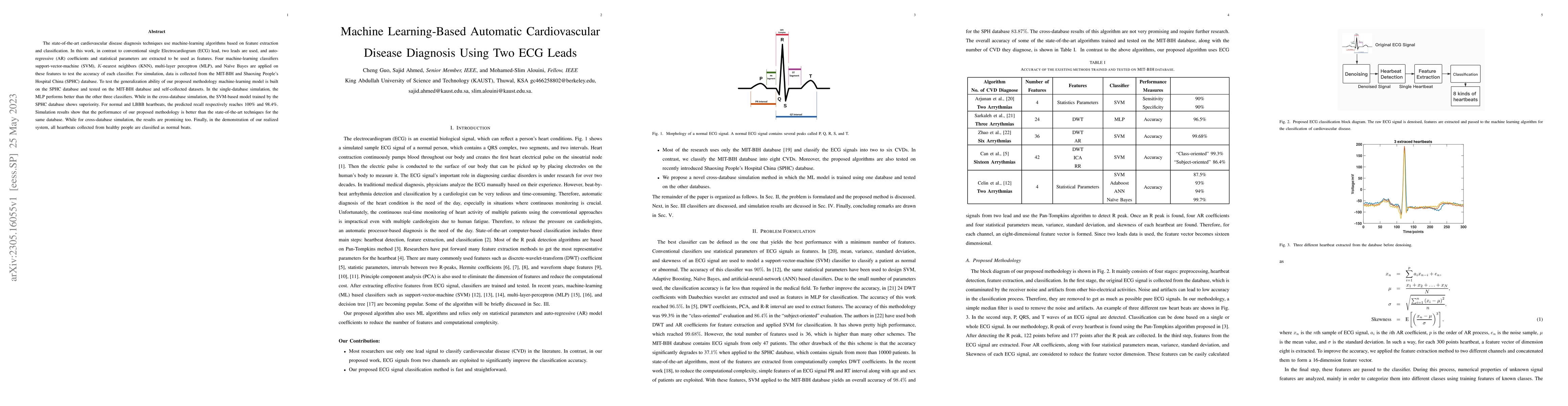 Thumbnail for Machine Learning-Based Automatic Cardiovascular Disease Diagnosis Using
  Two ECG Leads