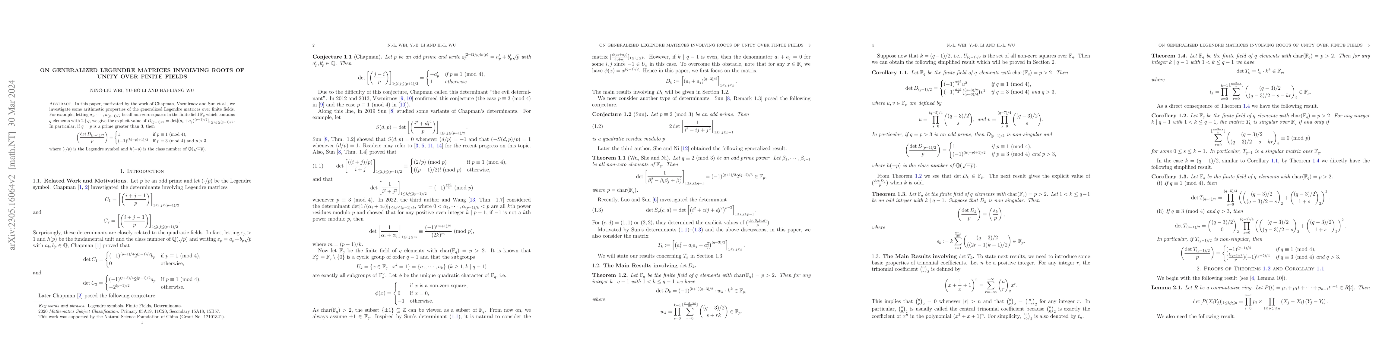 Thumbnail for On generalized Legendre matrices involving roots of unity over finite
  fields