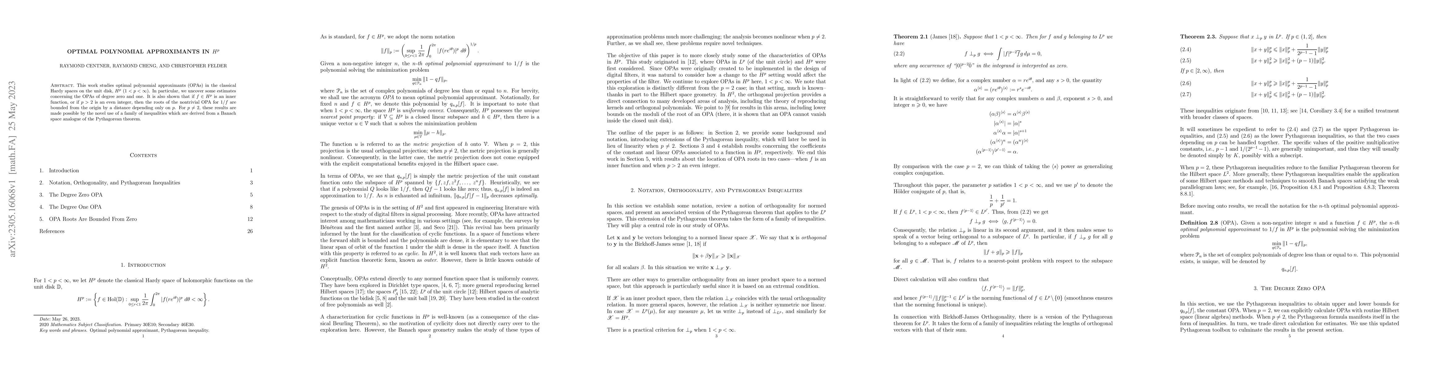 Thumbnail for Optimal Polynomial Approximants in $H^p$