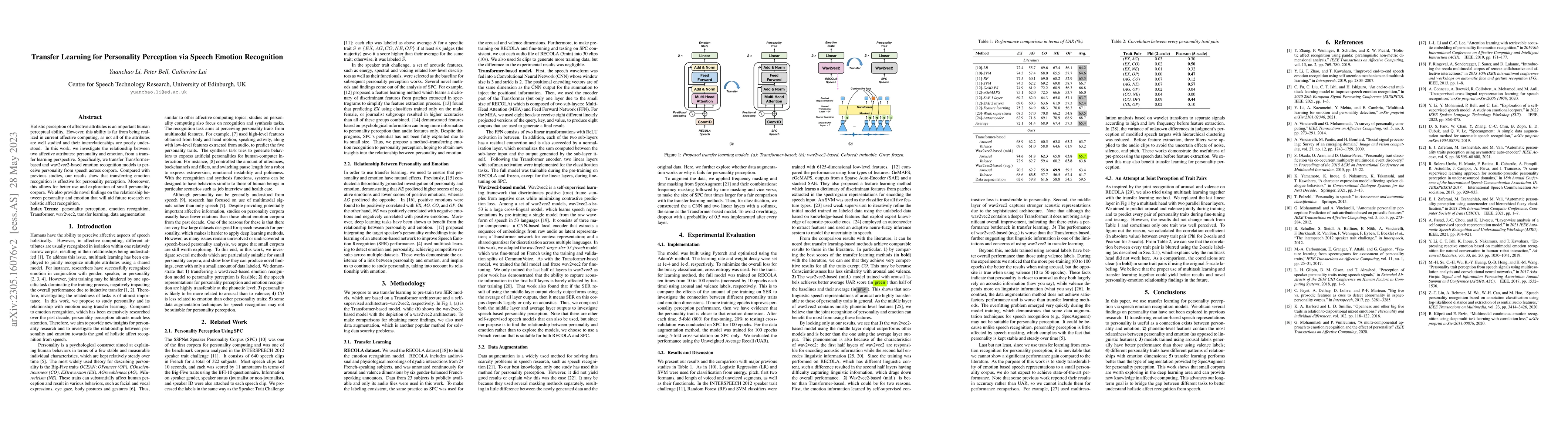 Thumbnail for Transfer Learning for Personality Perception via Speech Emotion
  Recognition