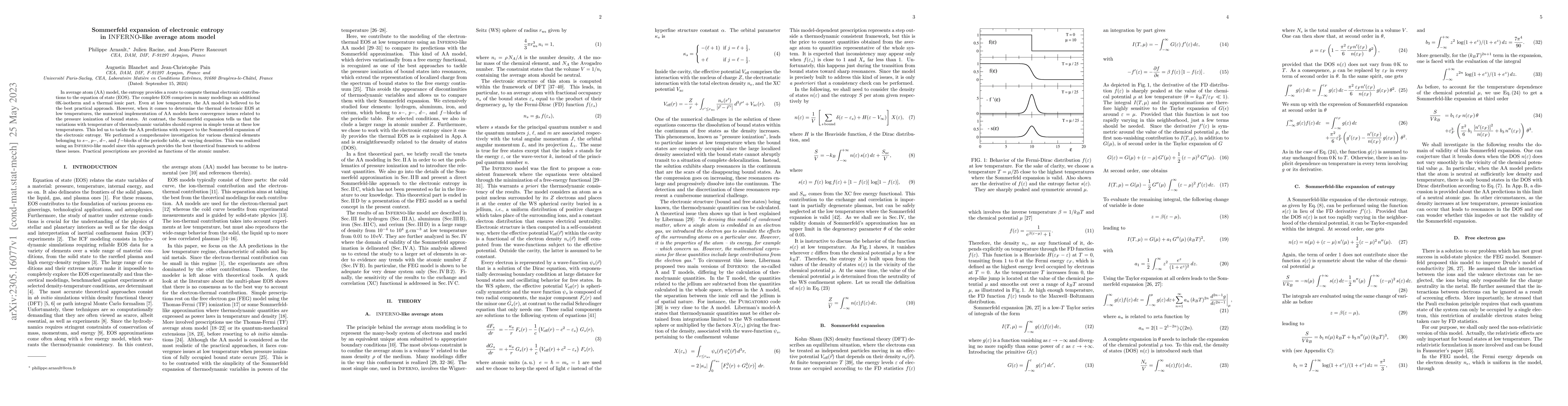 Thumbnail for Sommerfeld expansion of electronic entropy in INFERNO-like average atom
  model