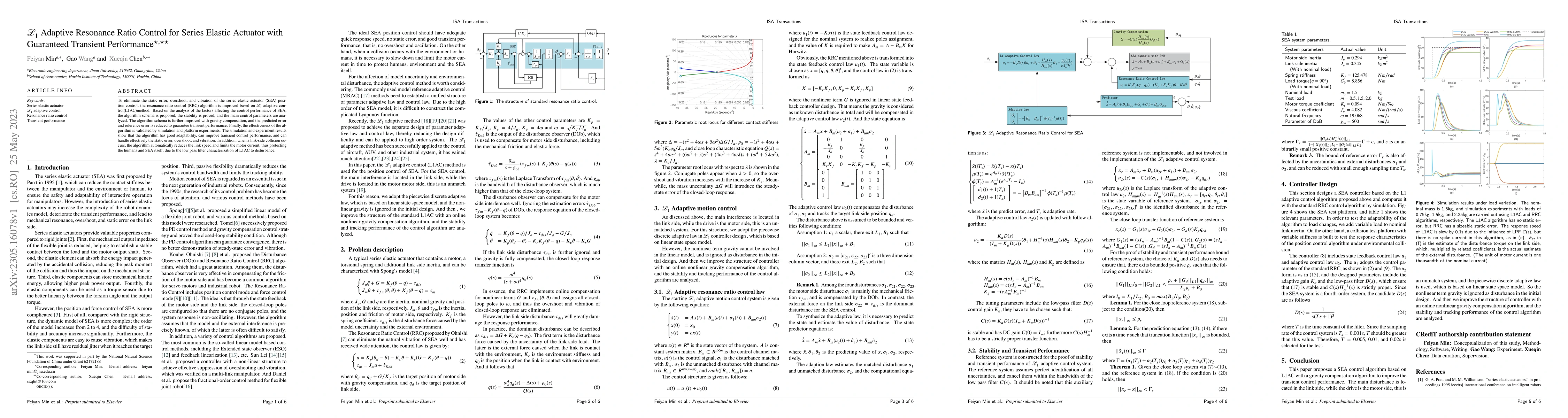 Thumbnail for L1 Adaptive Resonance Ratio Control for Series Elastic Actuator with
  Guaranteed Transient Performance