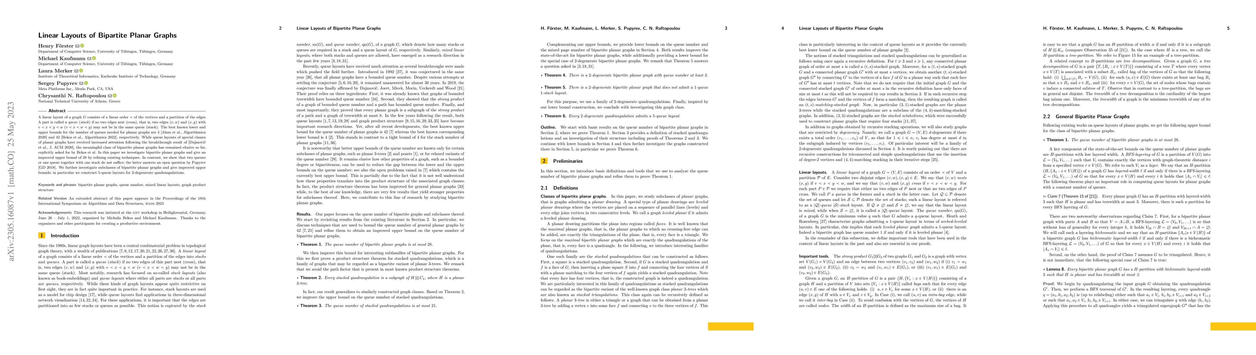 Thumbnail for Linear Layouts of Bipartite Planar Graphs