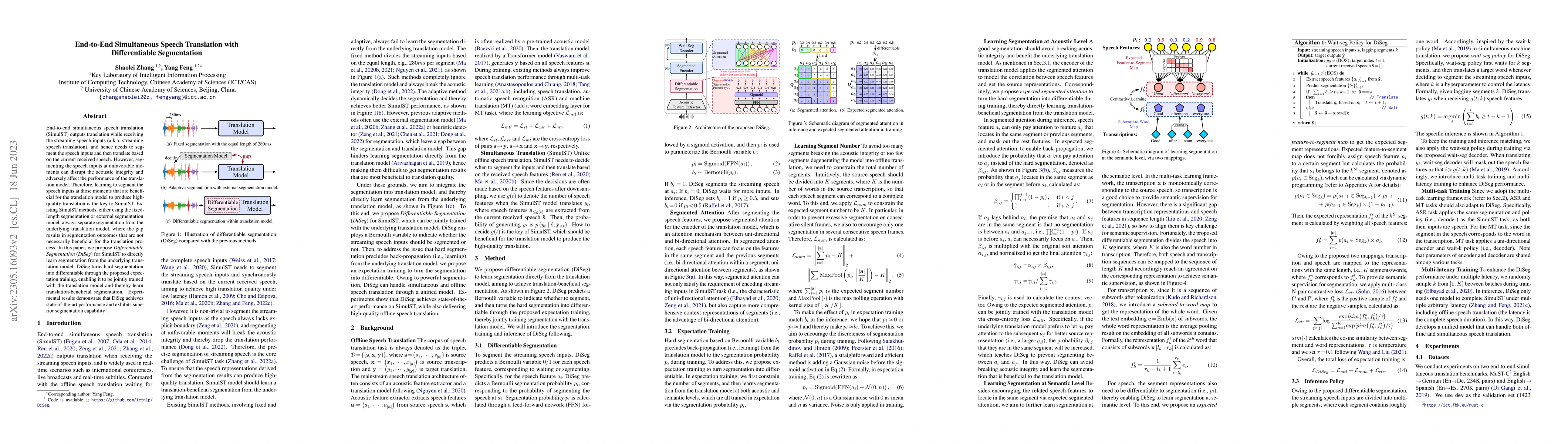 Thumbnail for End-to-End Simultaneous Speech Translation with Differentiable
  Segmentation