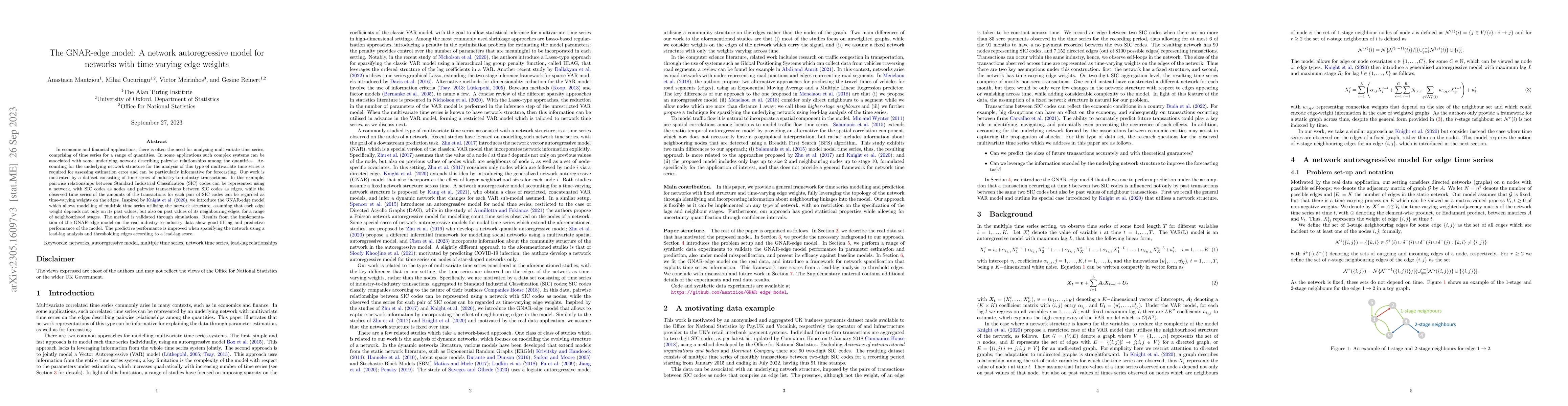 Thumbnail for The GNAR-edge model: A network autoregressive model for networks with
  time-varying edge weights