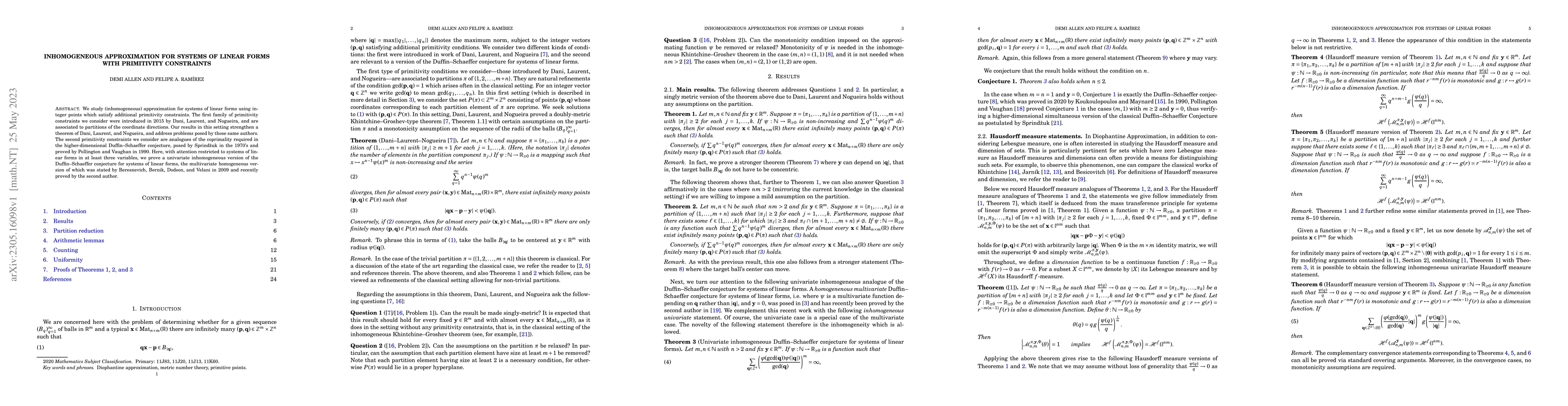 Thumbnail for Inhomogeneous approximation for systems of linear forms with primitivity
  constraints