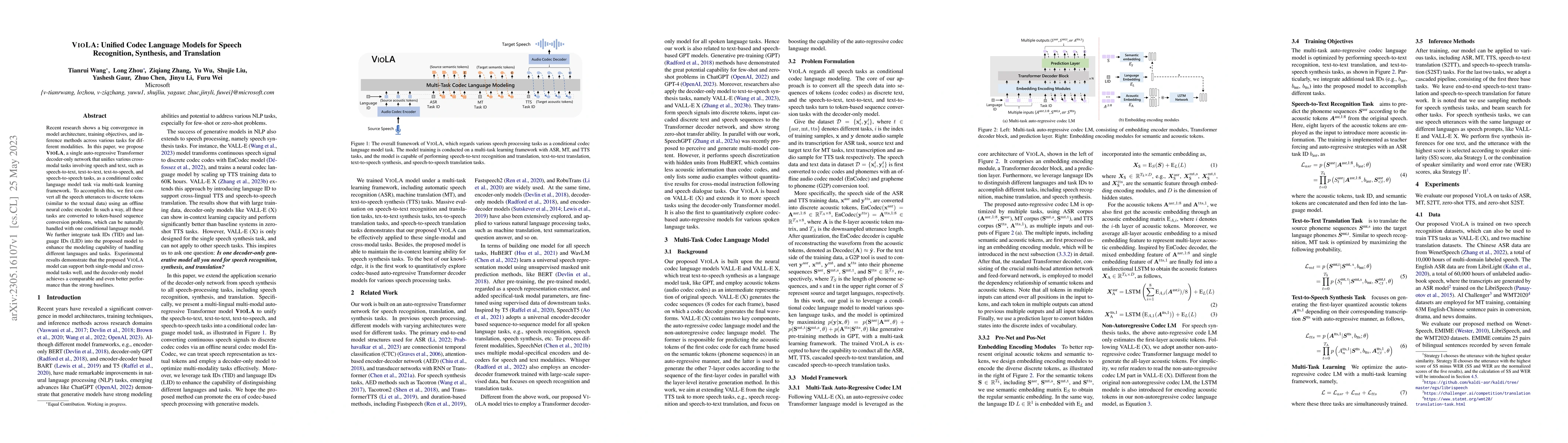 Thumbnail for VioLA: Unified Codec Language Models for Speech Recognition, Synthesis,
  and Translation