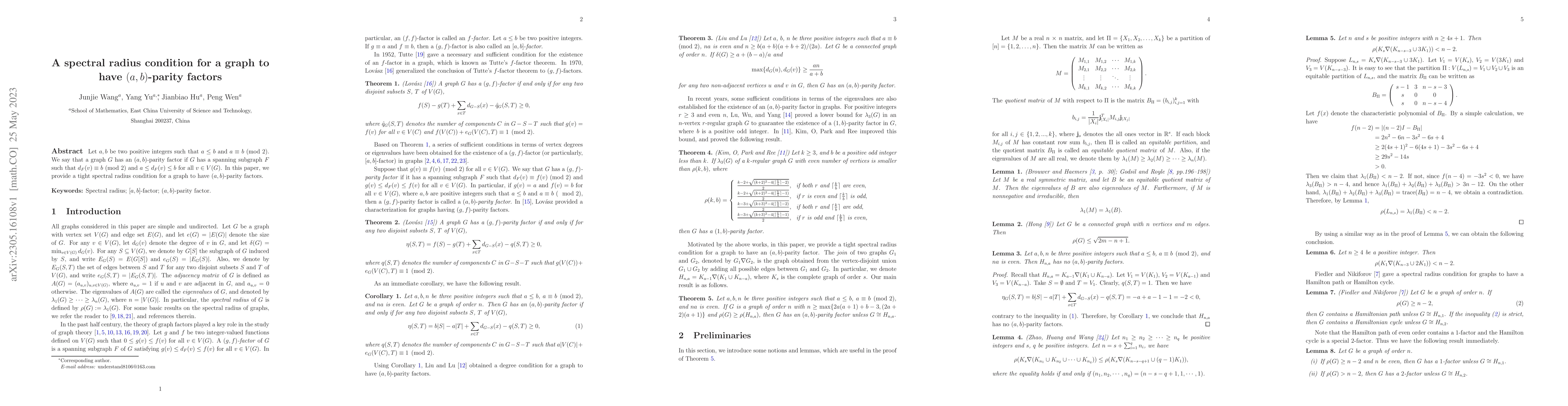 Thumbnail for A spectral radius condition for a graph to have $(a,b)$-parity factors