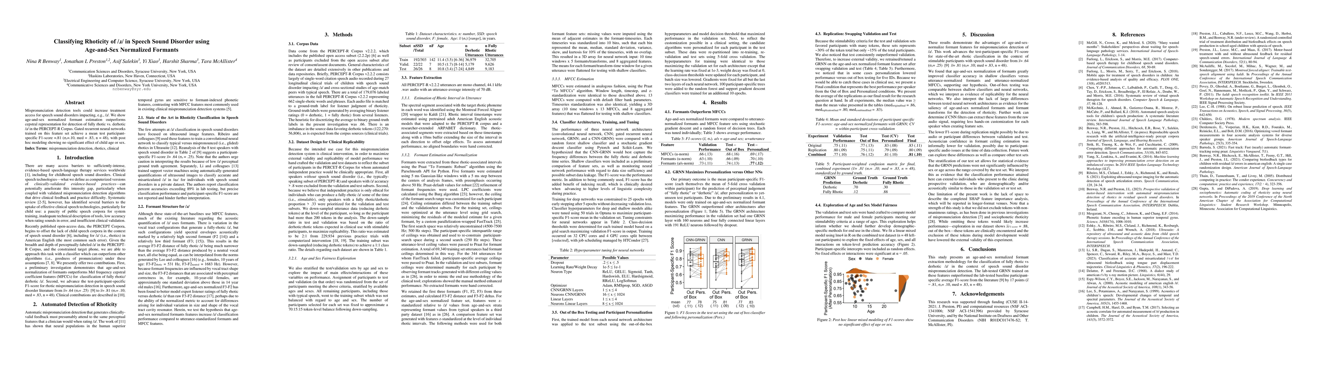 Thumbnail for Classifying Rhoticity of /r/ in Speech Sound Disorder using Age-and-Sex
  Normalized Formants