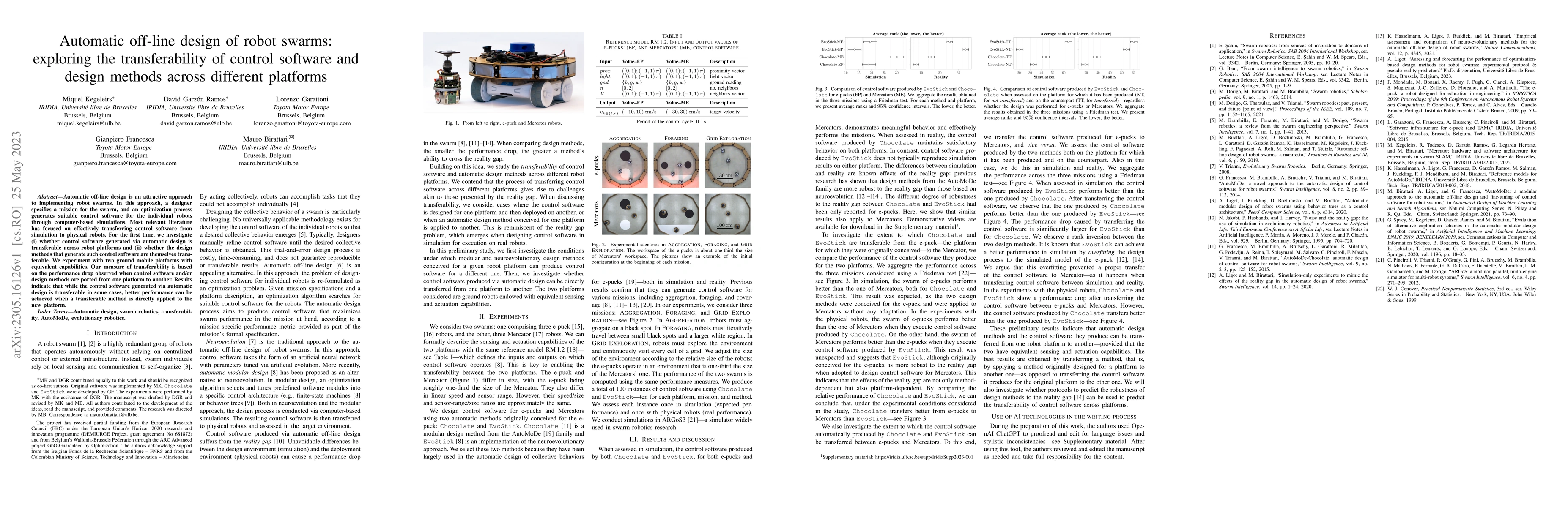 Thumbnail for Automatic off-line design of robot swarms: exploring the transferability
  of control software and design methods across different platforms
