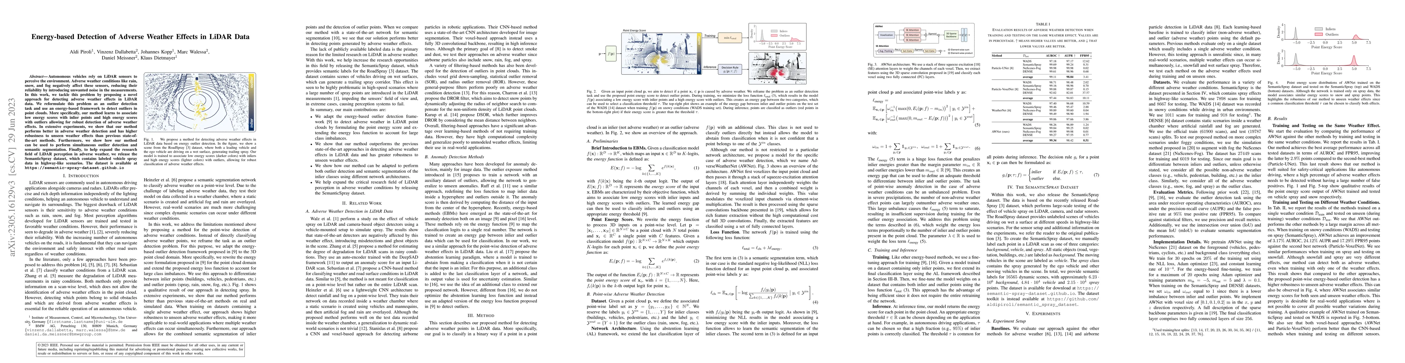 Thumbnail for Energy-based Detection of Adverse Weather Effects in LiDAR Data