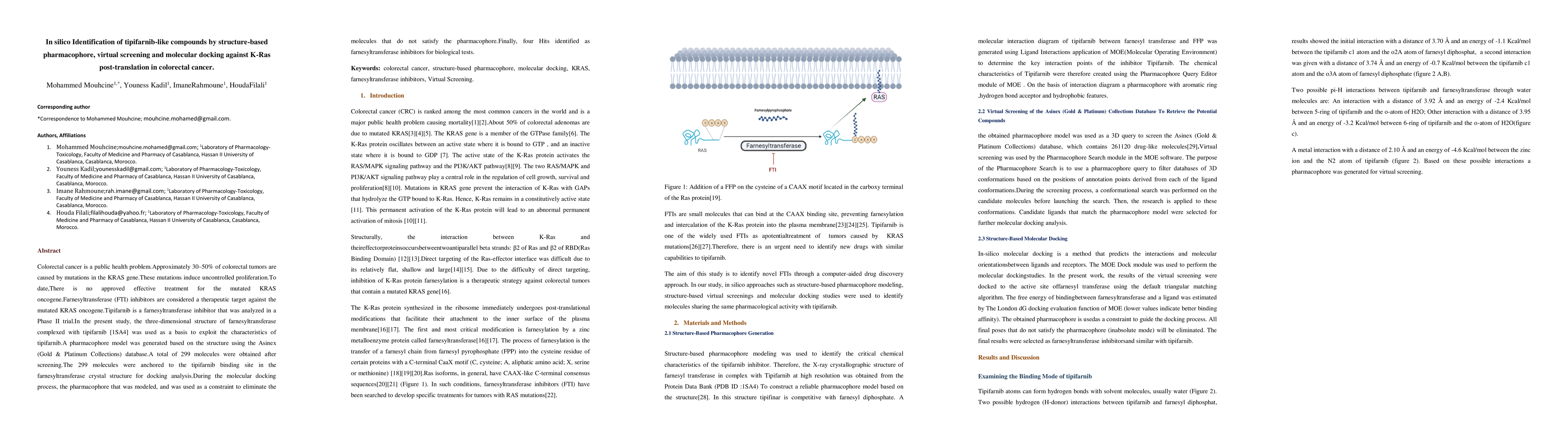 Thumbnail for In silico Identification of tipifarnib-like compounds by structure-based
  pharmacophore, virtual screening and molecular docking against K-Ras
  post-translation in colorectal cancer