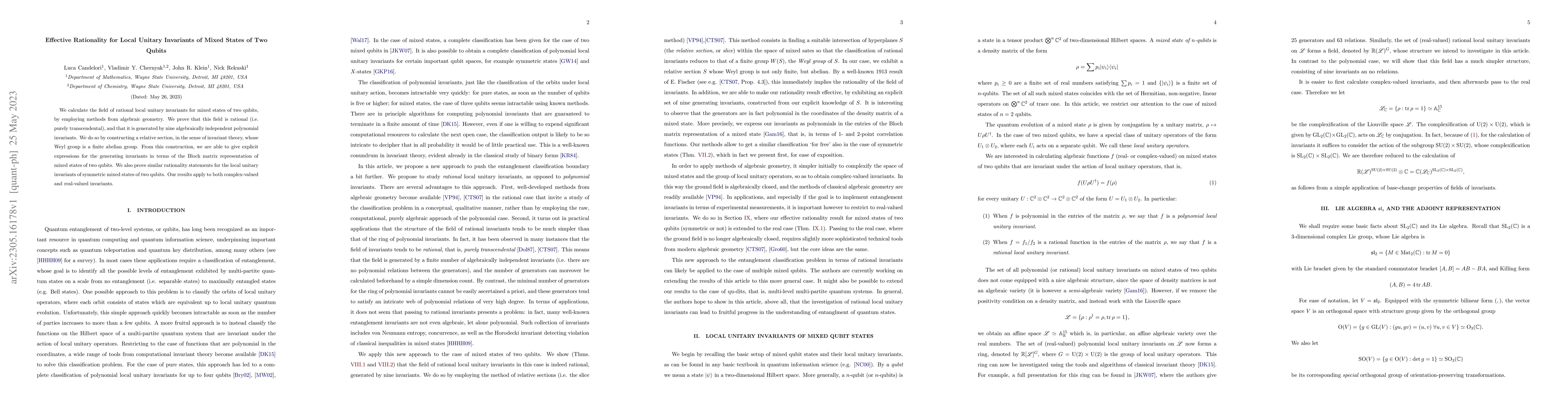 Thumbnail for Effective Rationality for Local Unitary Invariants of Mixed States of
  Two Qubits