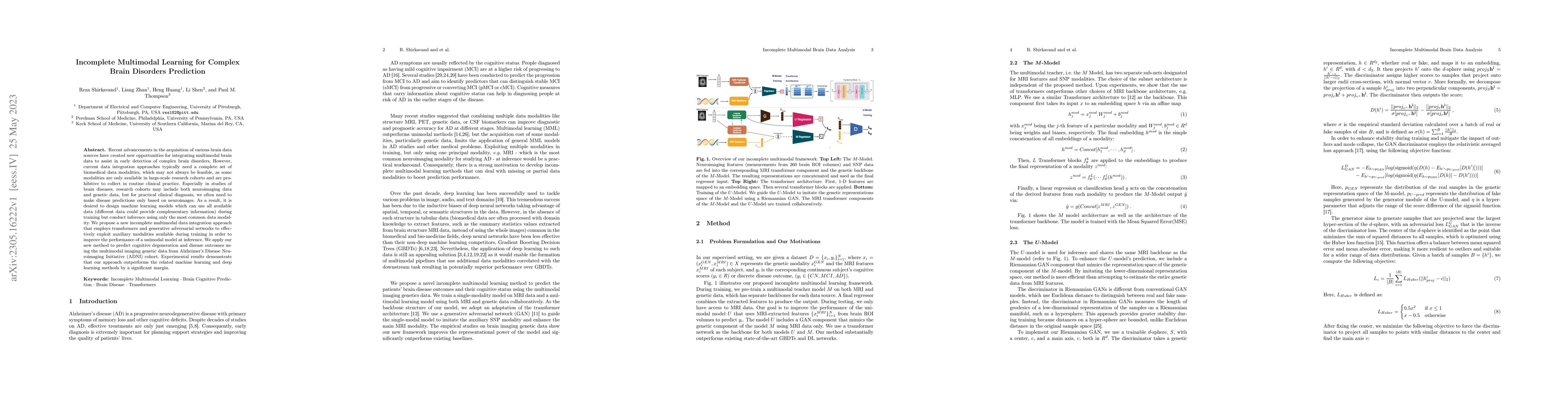 Thumbnail for Incomplete Multimodal Learning for Complex Brain Disorders Prediction