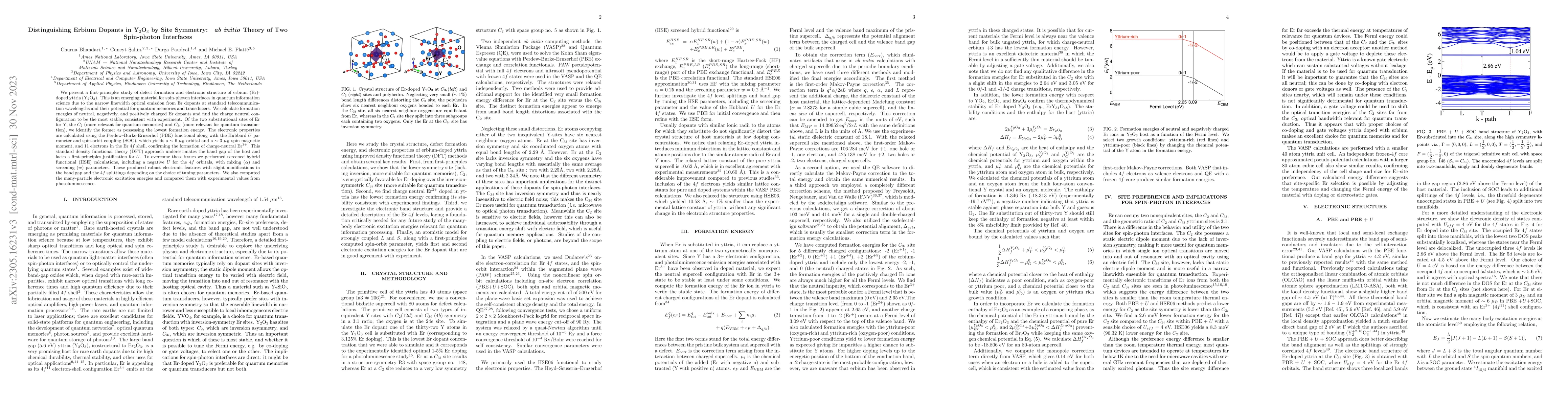 Thumbnail for Distinguishing erbium dopants in Y$_2$O$_3$ by site symmetry: \textit{
  ab initio} theory of two spin-photon interfaces