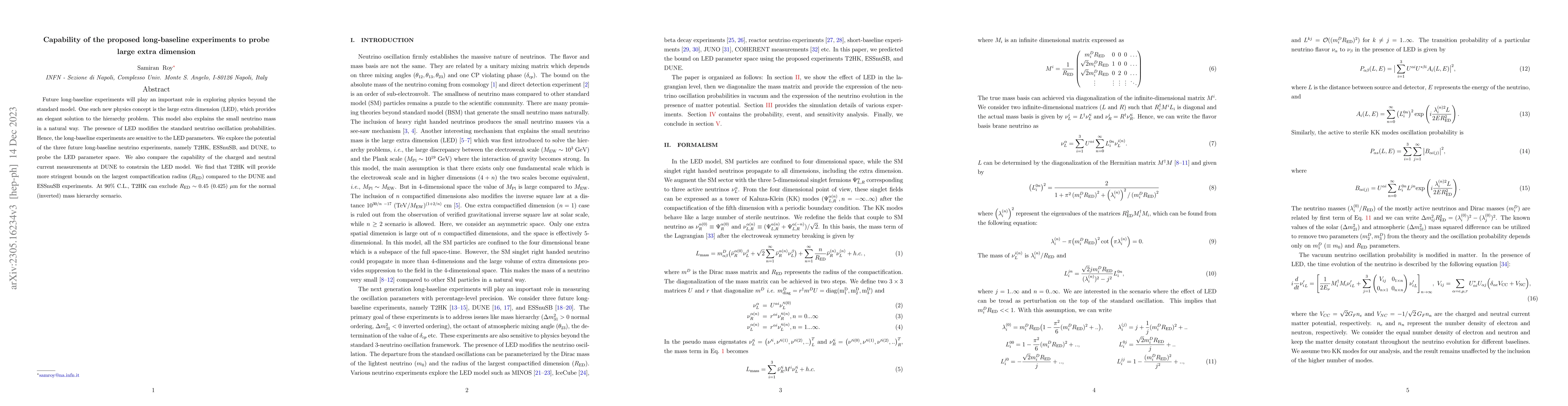 Thumbnail for Capability of the proposed long-baseline experiments to probe large
  extra dimension