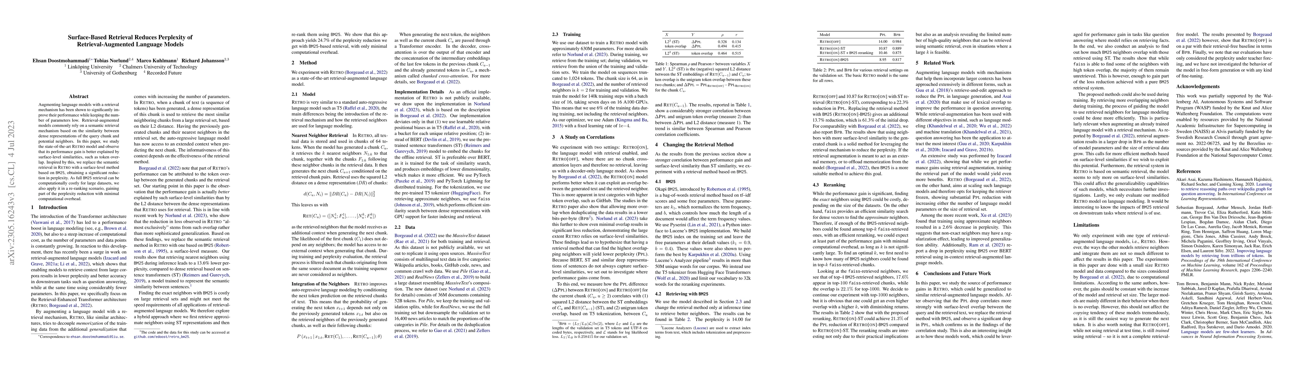 Thumbnail for Surface-Based Retrieval Reduces Perplexity of Retrieval-Augmented
  Language Models