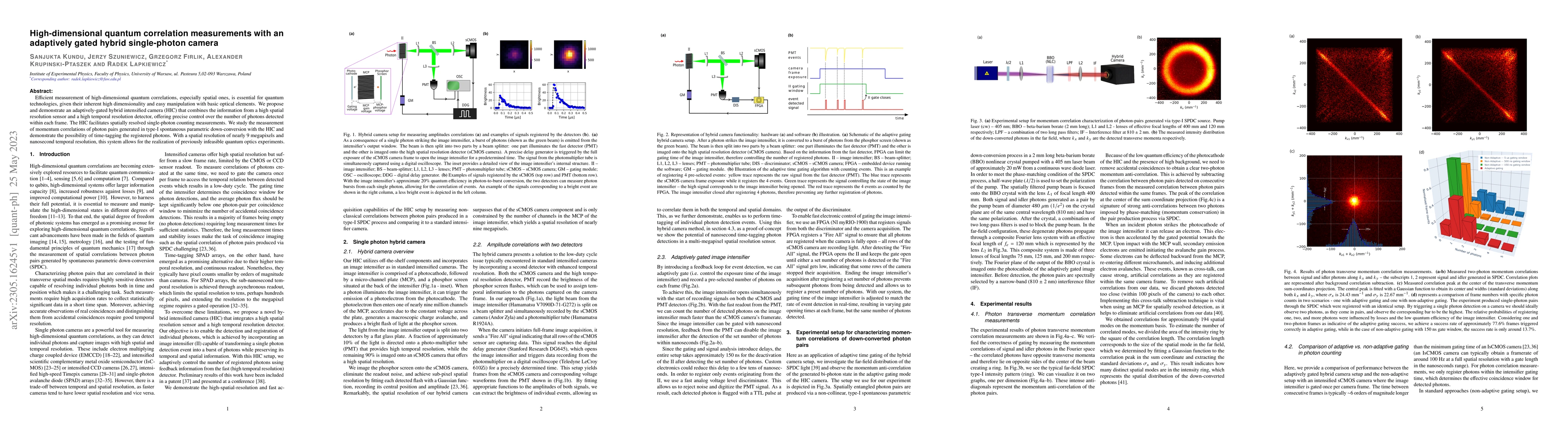 Thumbnail for High-dimensional quantum correlation measurements with an adaptively
  gated hybrid single-photon camera