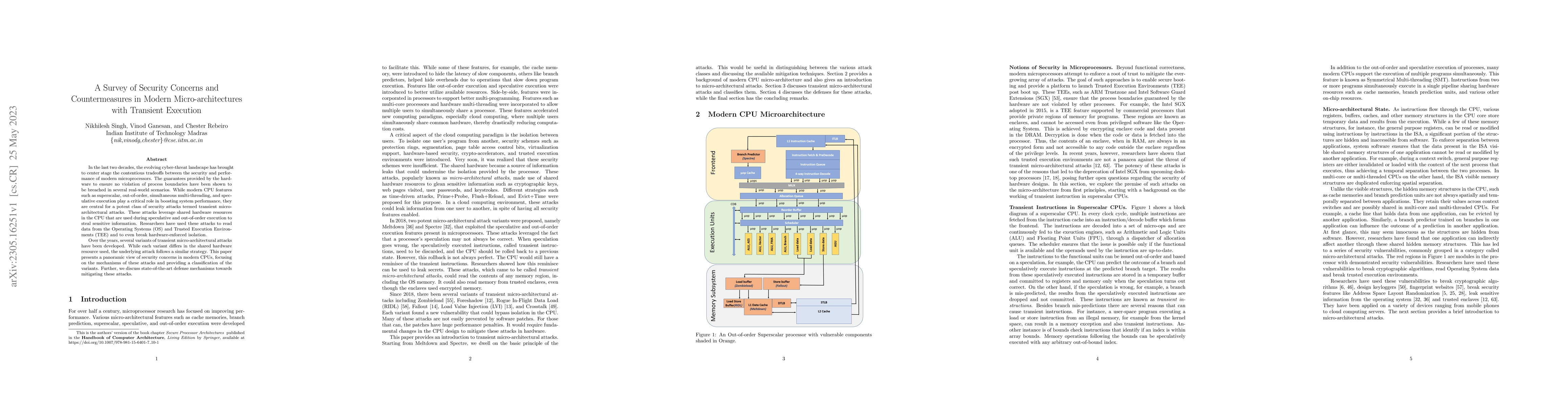 Thumbnail for A Survey of Security Concerns and Countermeasures in Modern
  Micro-architectures with Transient Execution