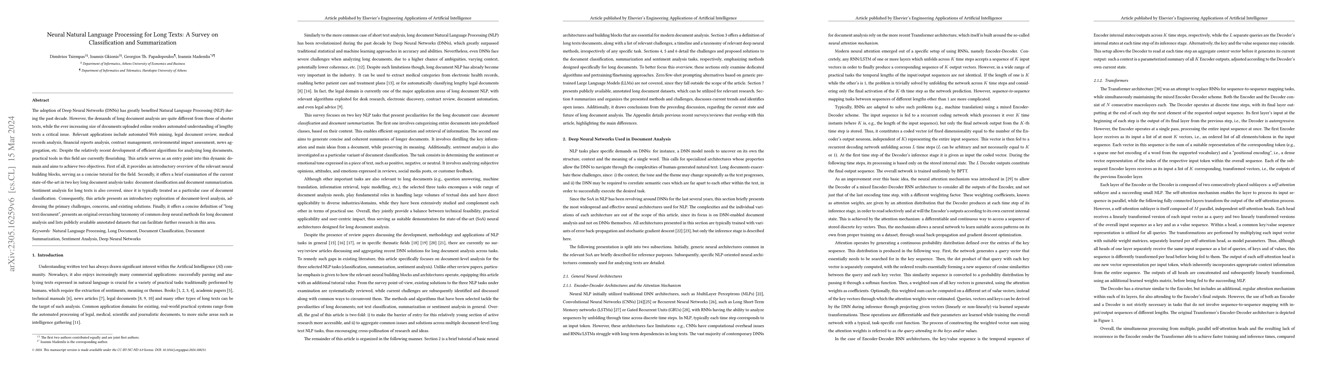 Thumbnail for Neural Natural Language Processing for Long Texts: A Survey on
  Classification and Summarization