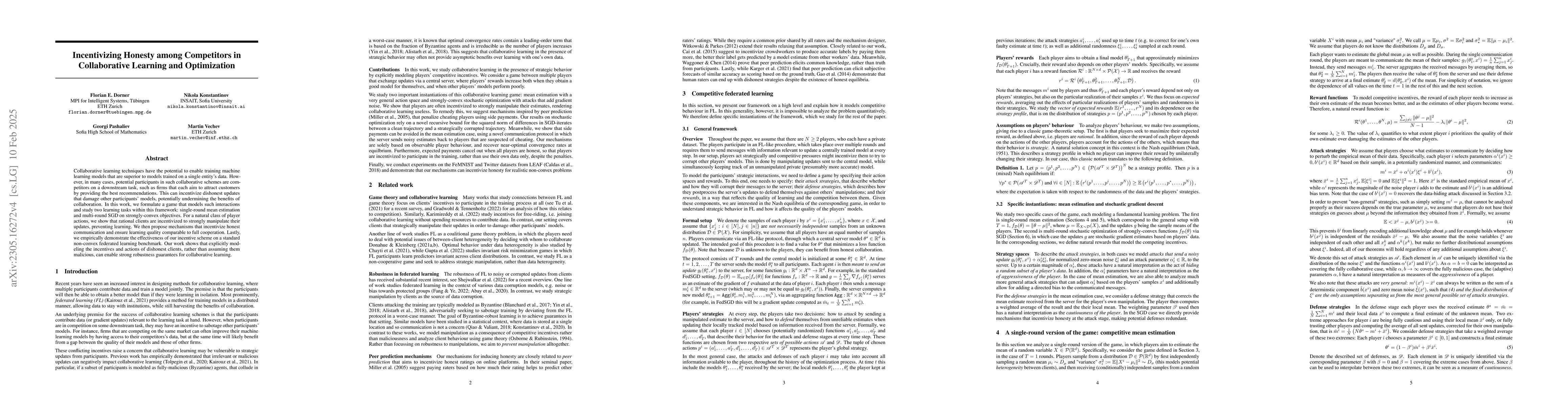 Thumbnail for Incentivizing Honesty among Competitors in Collaborative Learning and
  Optimization