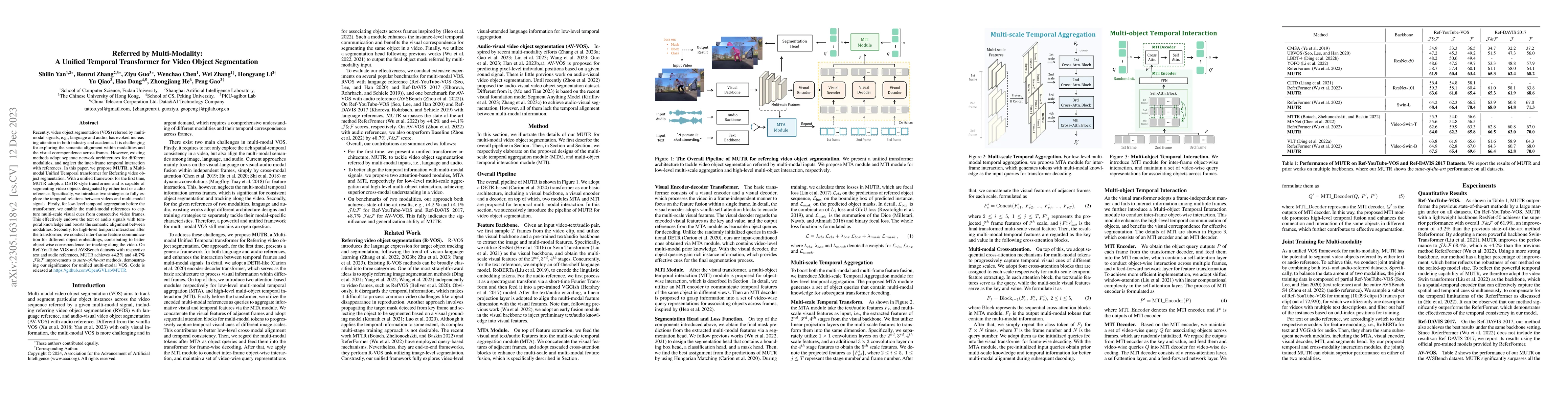 Thumbnail for Referred by Multi-Modality: A Unified Temporal Transformer for Video
  Object Segmentation