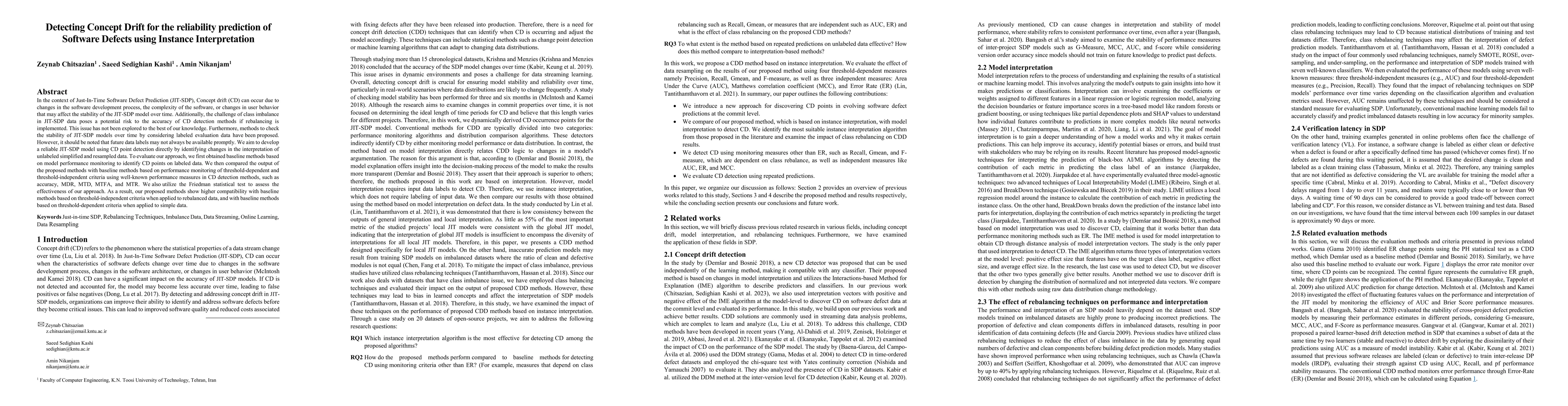 Thumbnail for Detecting Concept Drift for the reliability prediction of Software
  Defects using Instance Interpretation