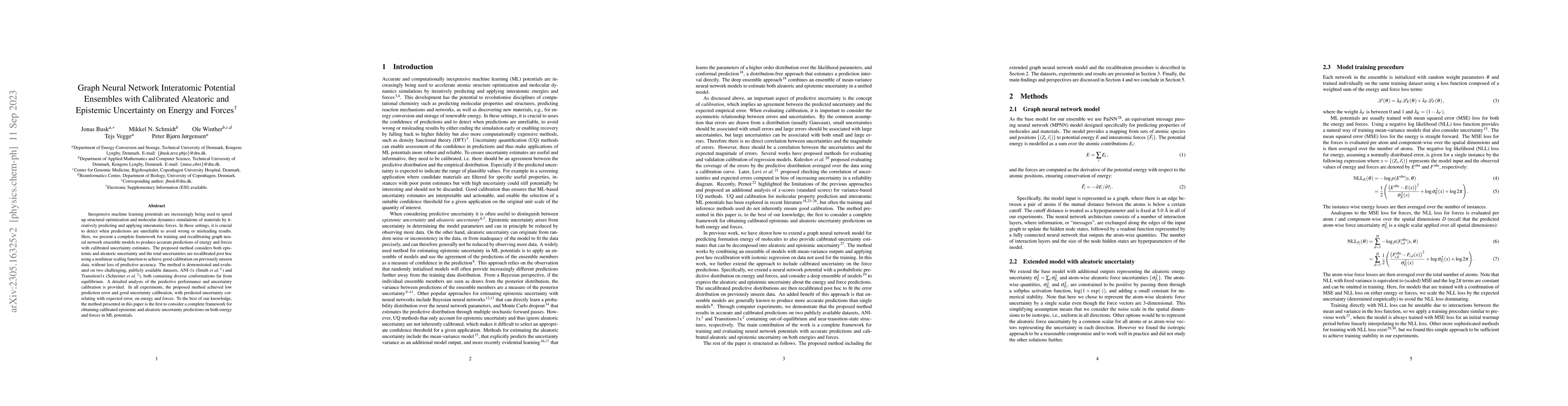 Thumbnail for Graph Neural Network Interatomic Potential Ensembles with Calibrated
  Aleatoric and Epistemic Uncertainty on Energy and Forces