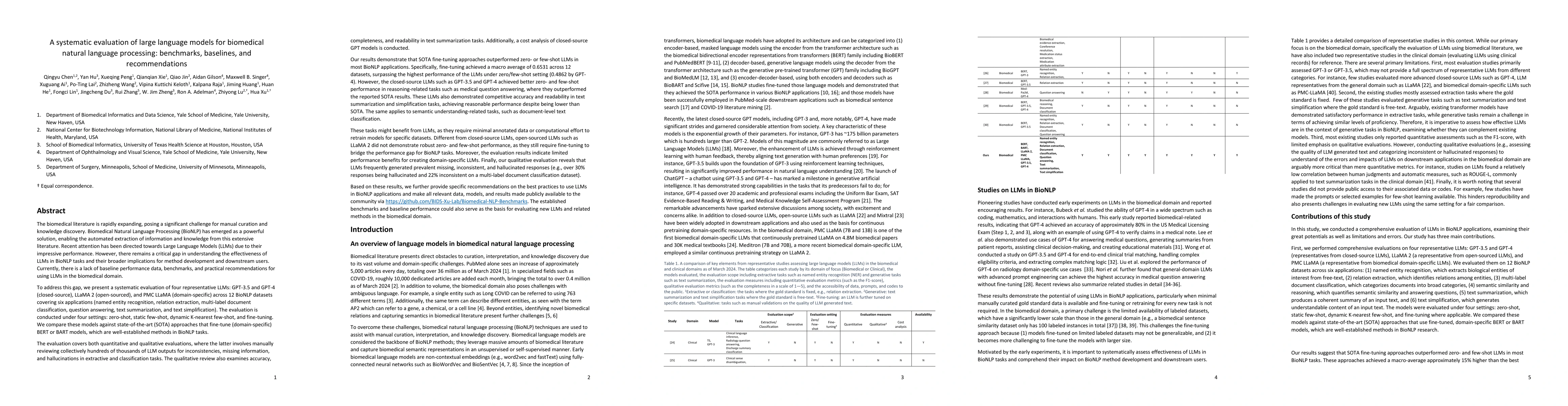 Thumbnail for Large language models in biomedical natural language processing:
  benchmarks, baselines, and recommendations