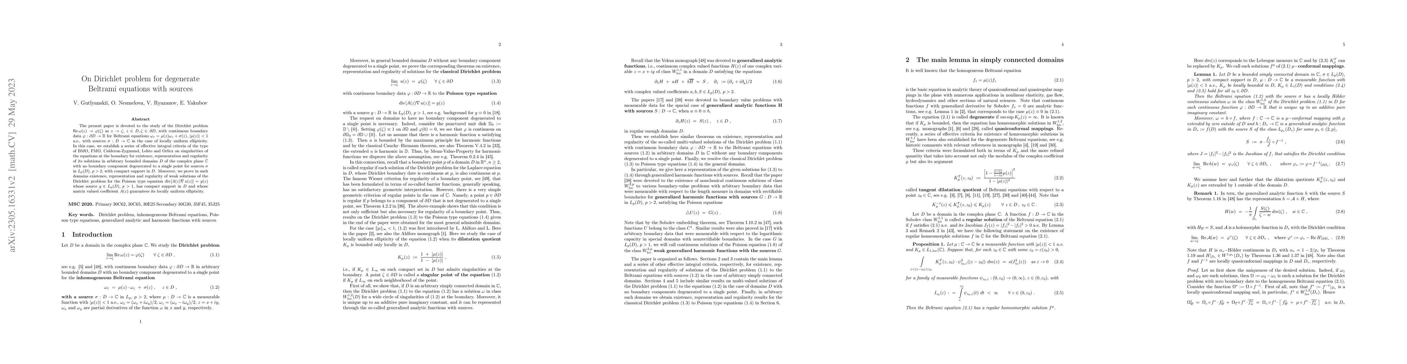 Thumbnail for On Dirichlet problem for degenerate Beltrami equations with sources