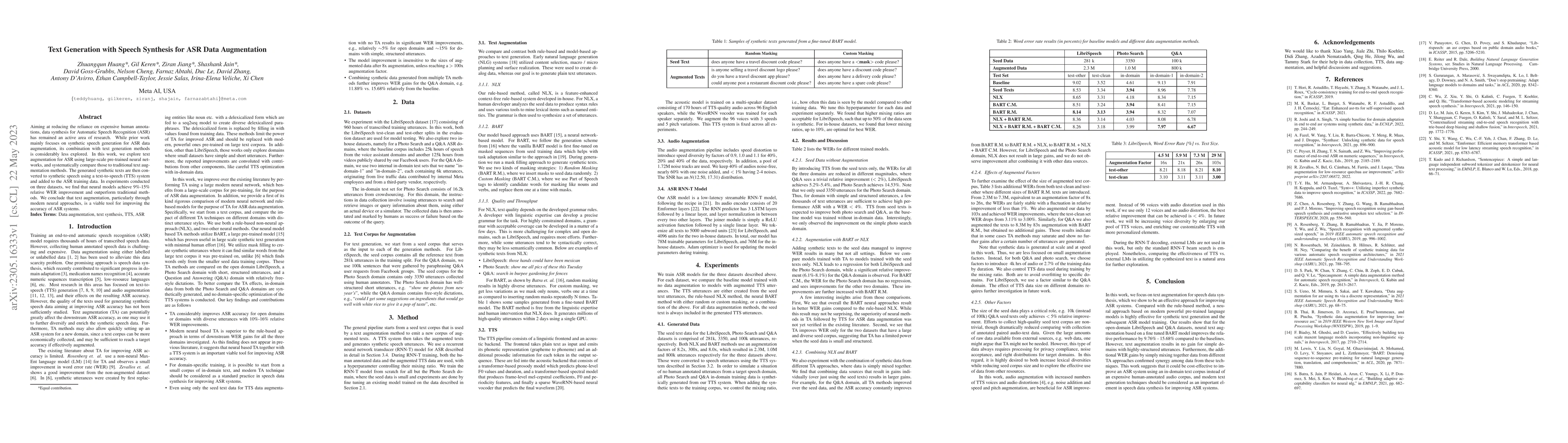 Thumbnail for Text Generation with Speech Synthesis for ASR Data Augmentation