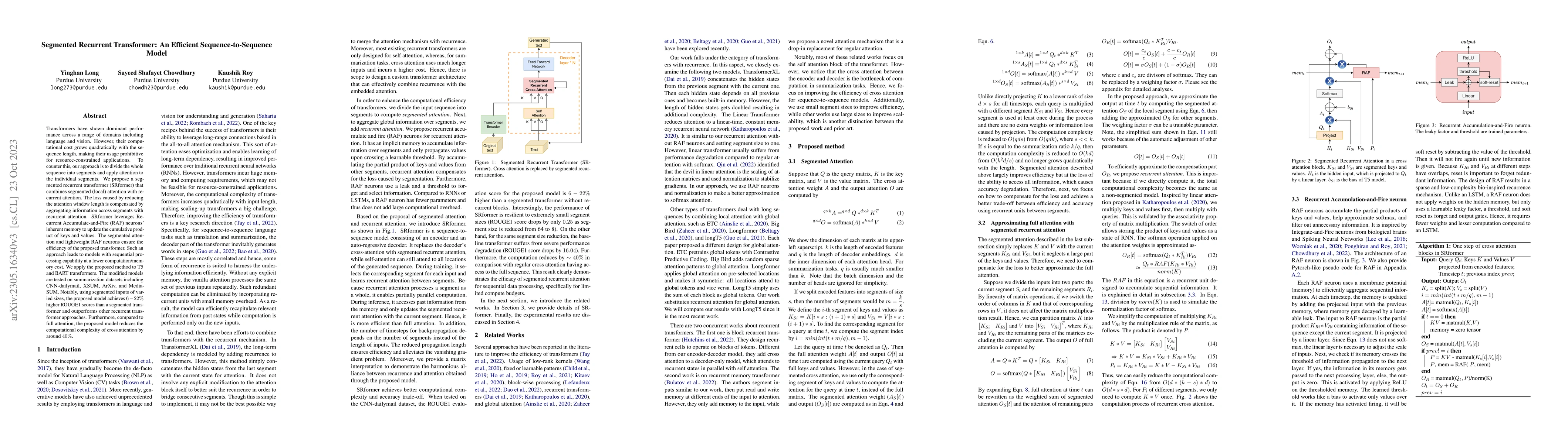 Thumbnail for Segmented Recurrent Transformer: An Efficient Sequence-to-Sequence Model