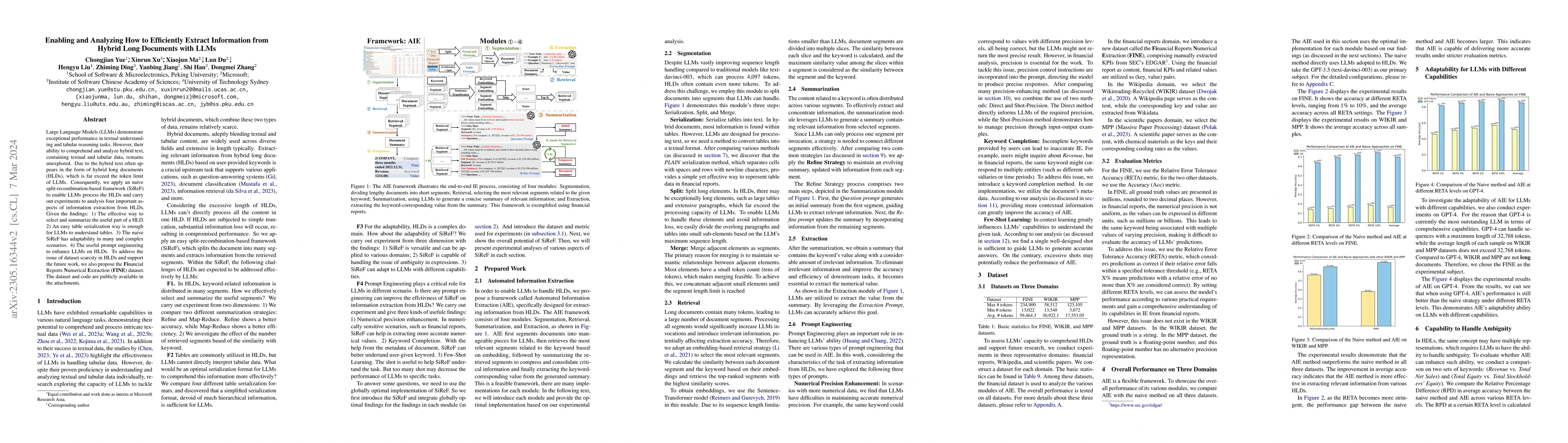 Thumbnail for Enabling and Analyzing How to Efficiently Extract Information from
  Hybrid Long Documents with LLMs