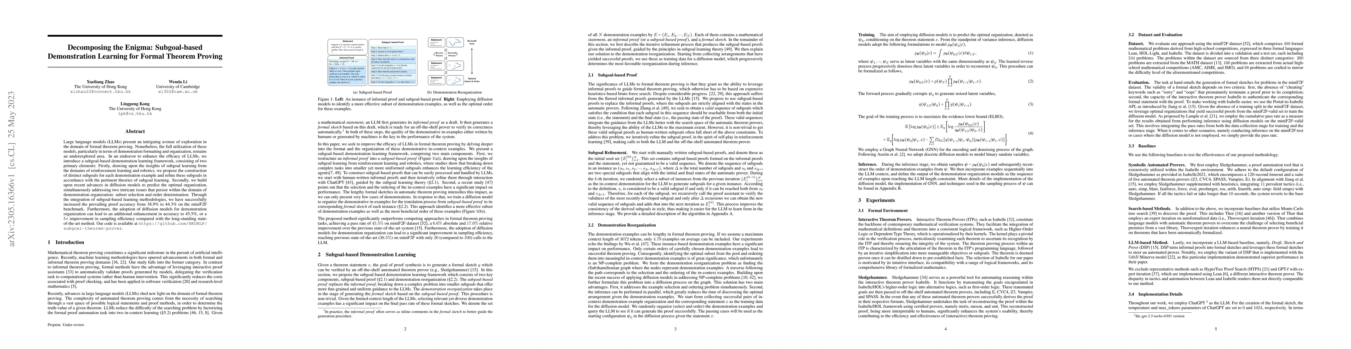 Thumbnail for Decomposing the Enigma: Subgoal-based Demonstration Learning for Formal
  Theorem Proving