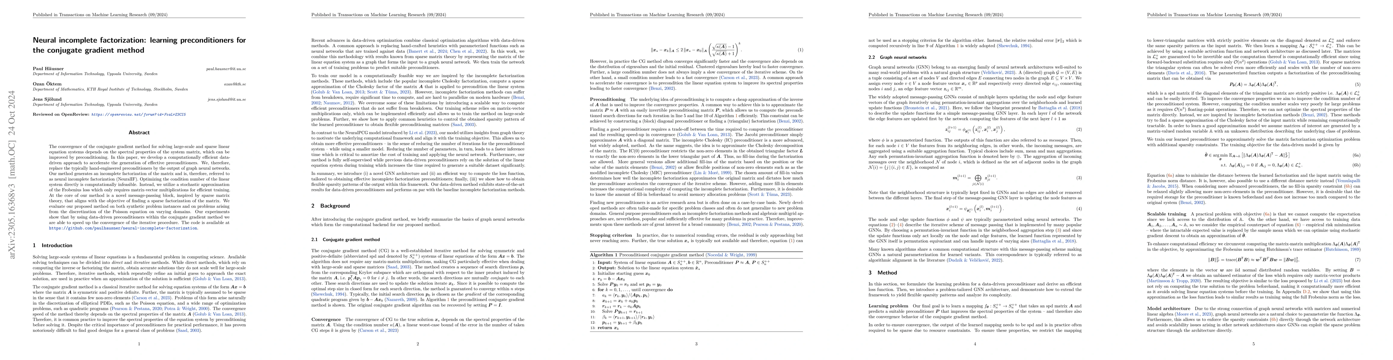 Thumbnail for Neural incomplete factorization: learning preconditioners for the
  conjugate gradient method