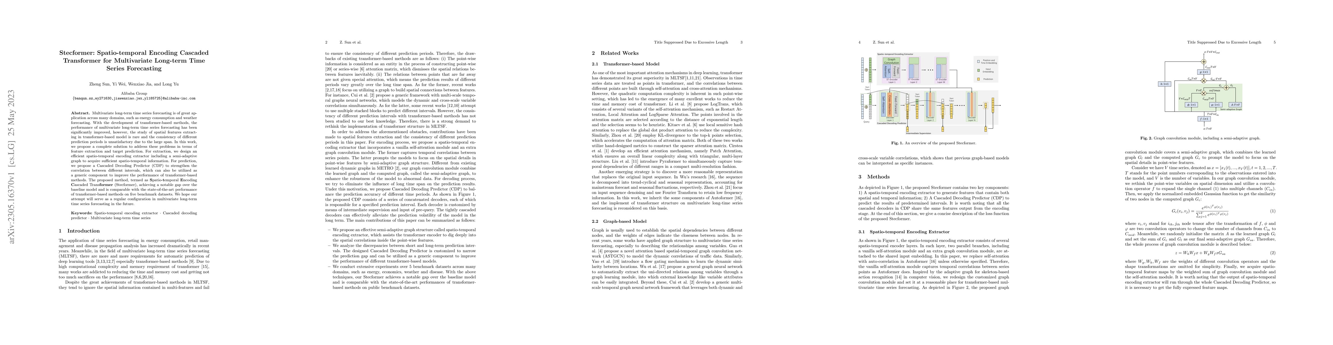 Thumbnail for Stecformer: Spatio-temporal Encoding Cascaded Transformer for
  Multivariate Long-term Time Series Forecasting