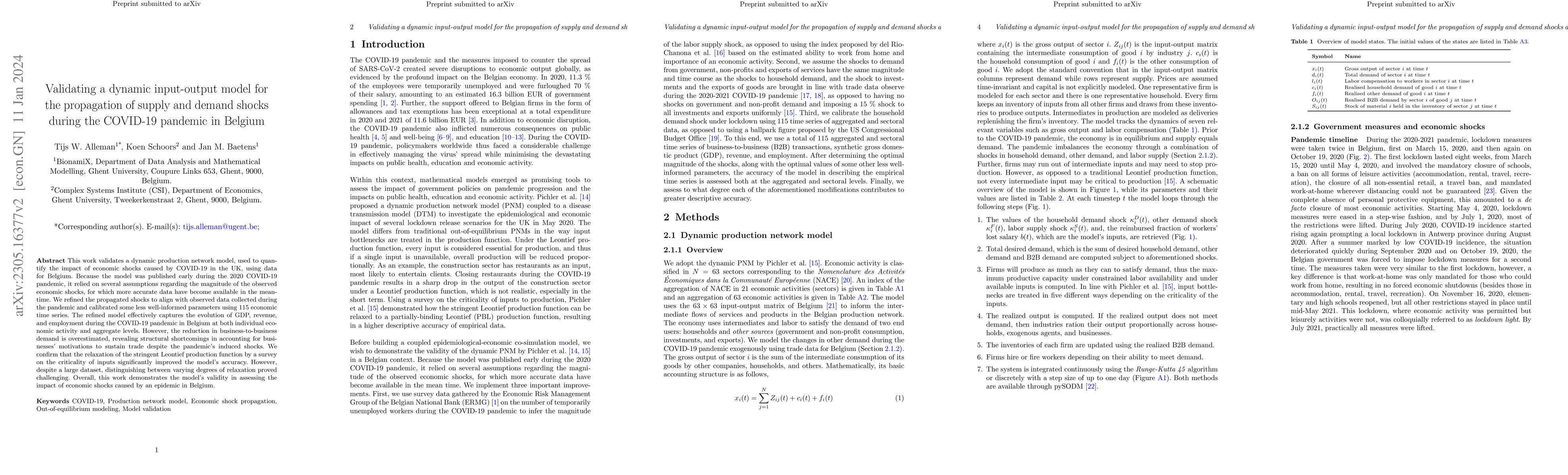 Thumbnail for Validating a dynamic input-output model for the propagation of supply
  and demand shocks during the COVID-19 pandemic in Belgium