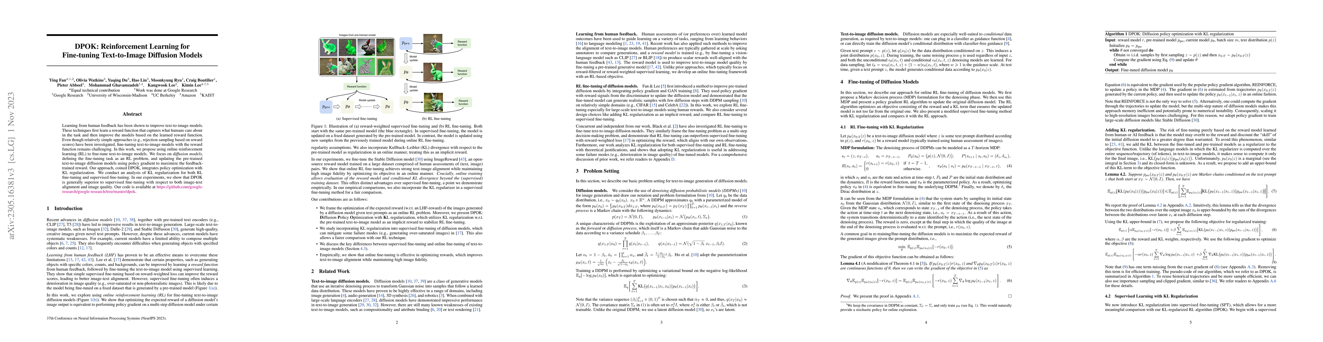 Thumbnail for DPOK: Reinforcement Learning for Fine-tuning Text-to-Image Diffusion
  Models