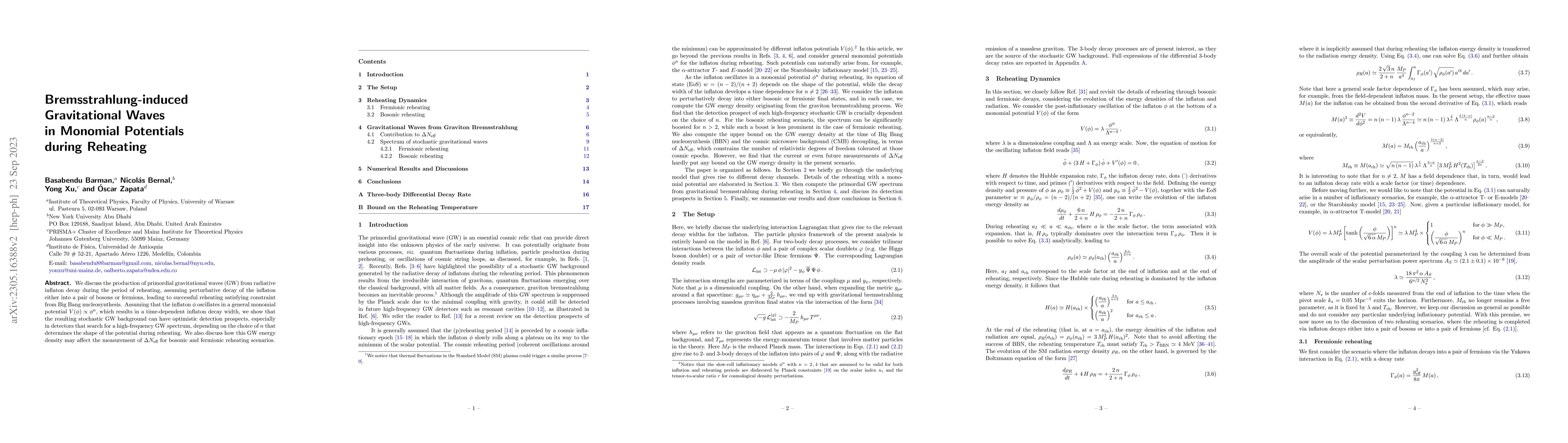 Thumbnail for Bremsstrahlung-induced Gravitational Waves in Monomial Potentials during
  Reheating