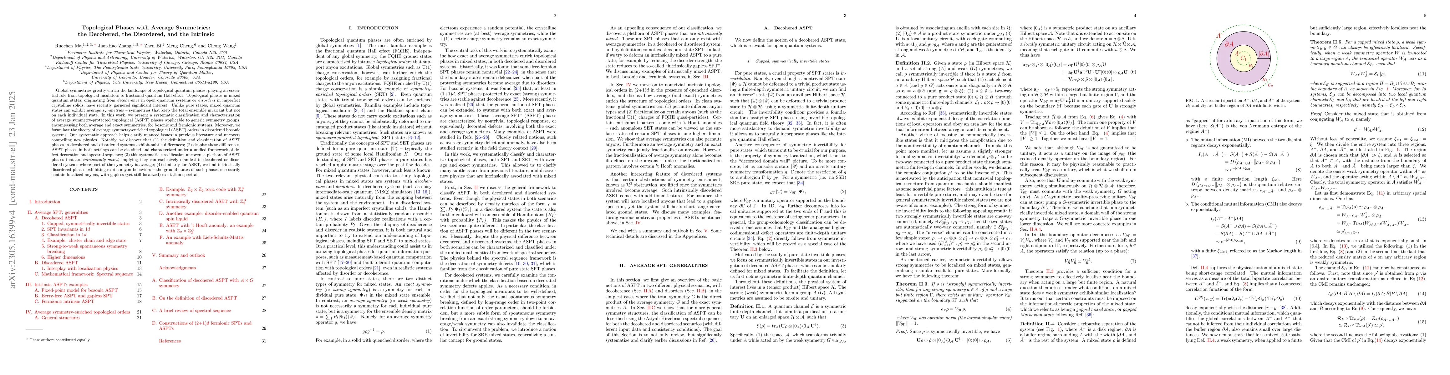 Thumbnail for Topological Phases with Average Symmetries: the Decohered, the
  Disordered, and the Intrinsic