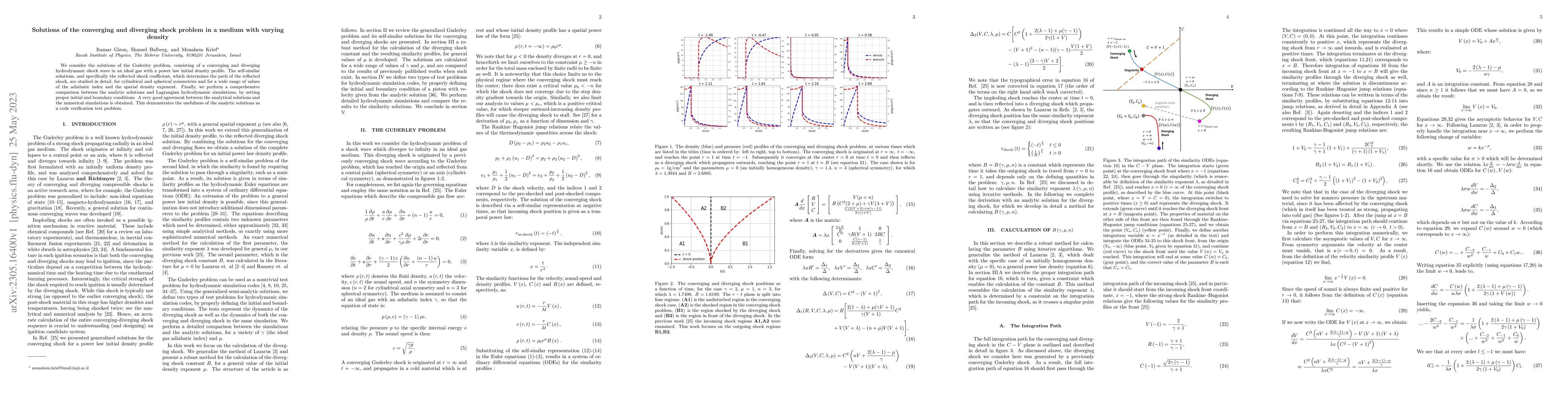 Thumbnail for Solutions of the converging and diverging shock problem in a medium with
  varying density