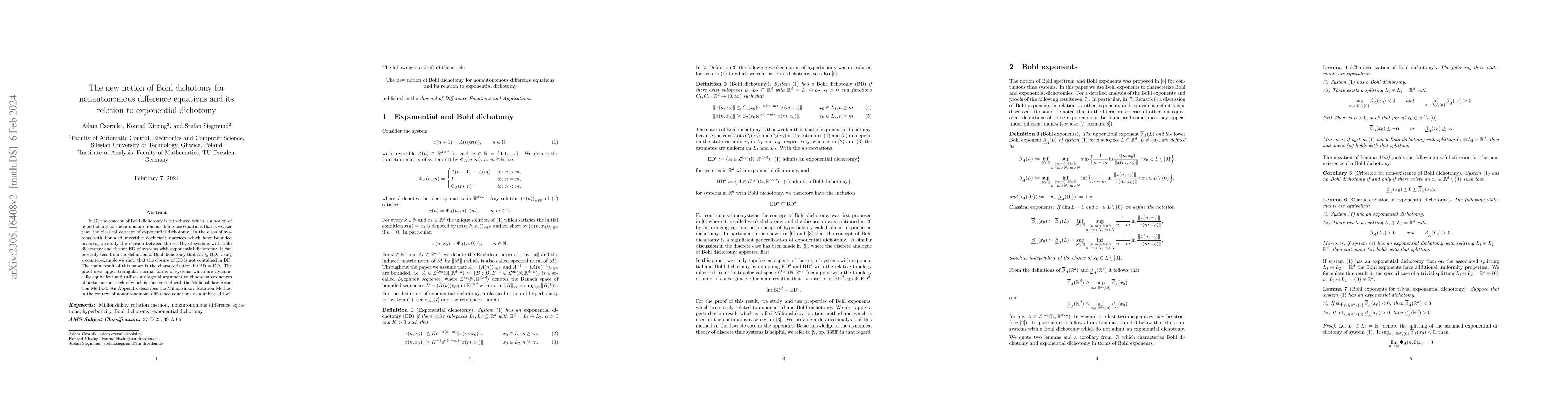Thumbnail for The new notion of Bohl dichotomy for nonautonomous difference equations
  and its relation to exponential dichotomy