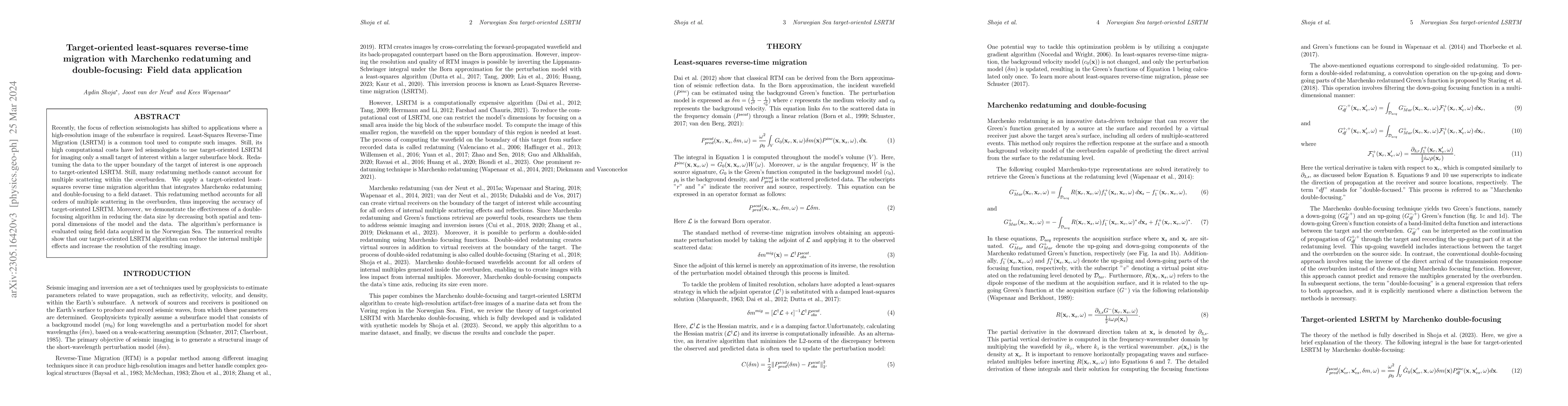 Thumbnail for Target-oriented least-squares reverse-time migration with Marchenko
  redatuming and double-focusing: Field data application