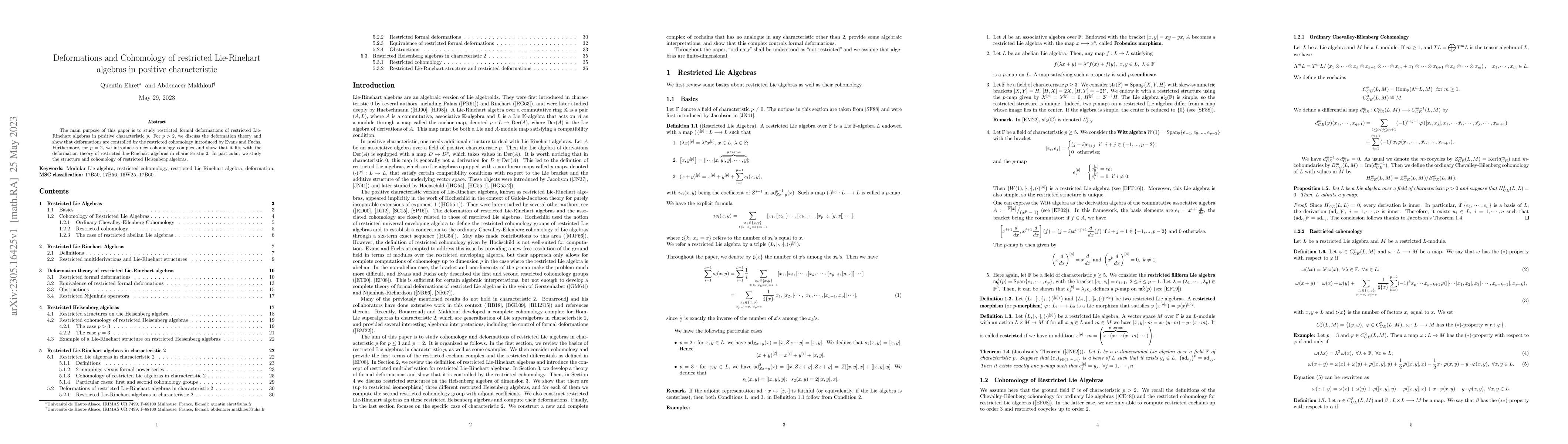 Thumbnail for Deformations and Cohomology of restricted Lie-Rinehart algebras in
  positive characteristic