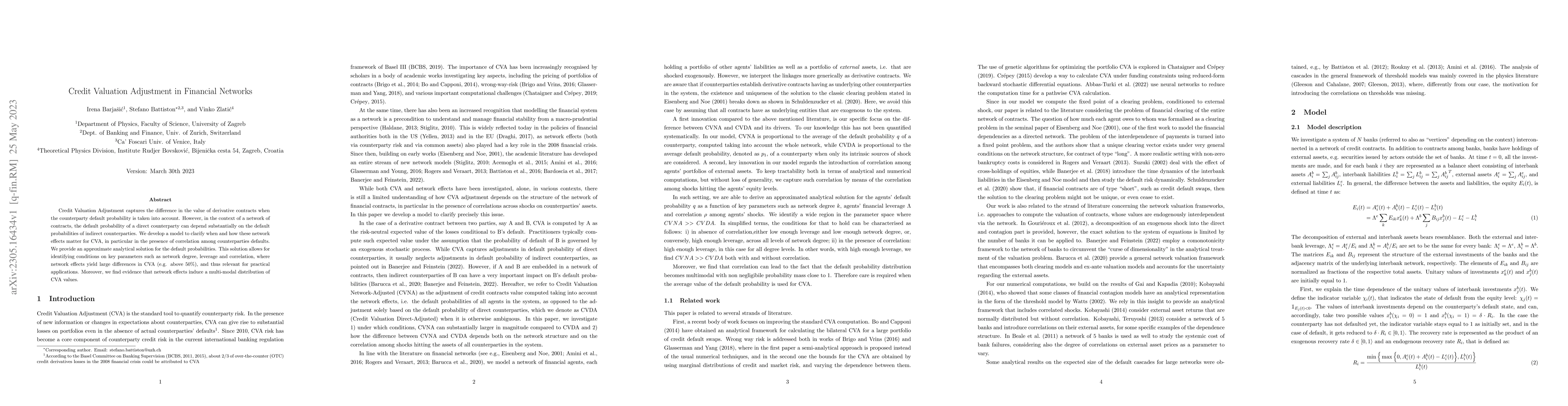 Thumbnail for Credit Valuation Adjustment in Financial Networks
