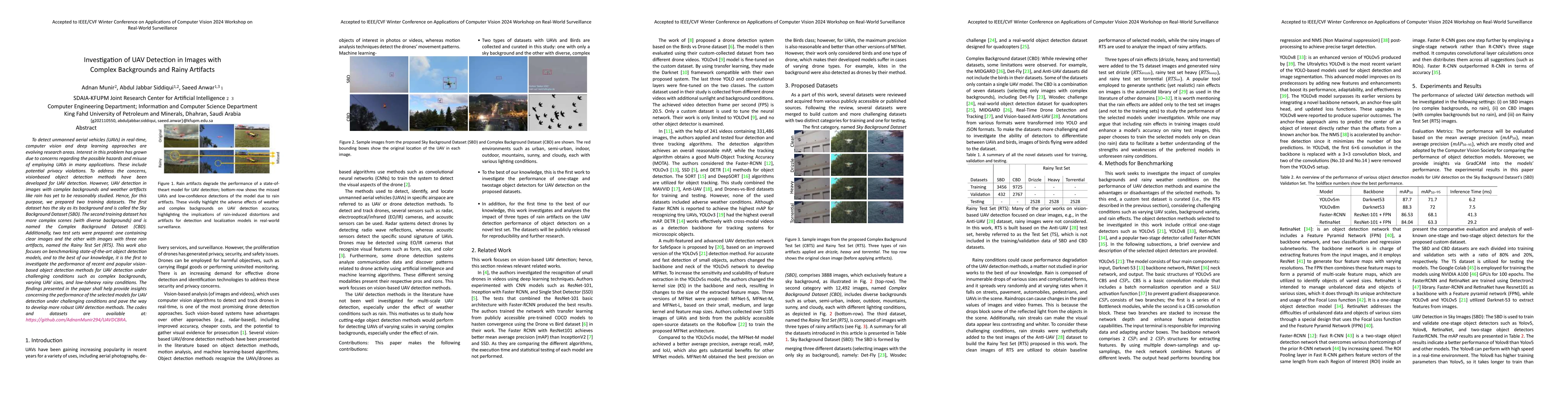 Thumbnail for Investigation of UAV Detection in Images with Complex Backgrounds and
  Rainy Artifacts