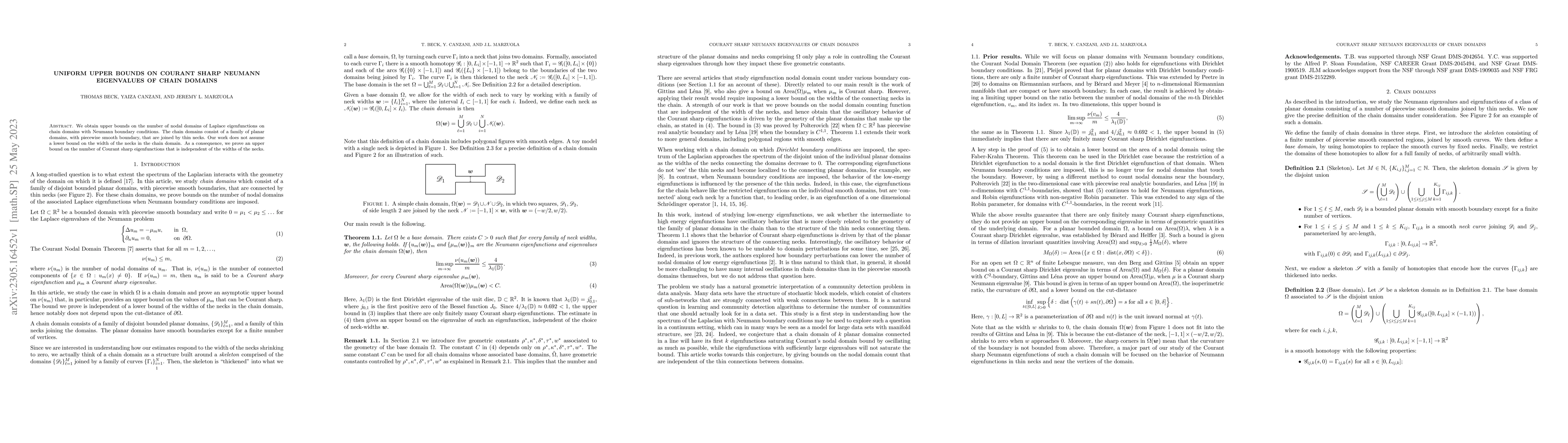 Thumbnail for Uniform upper bounds on Courant sharp Neumann eigenvalues of chain
  domains