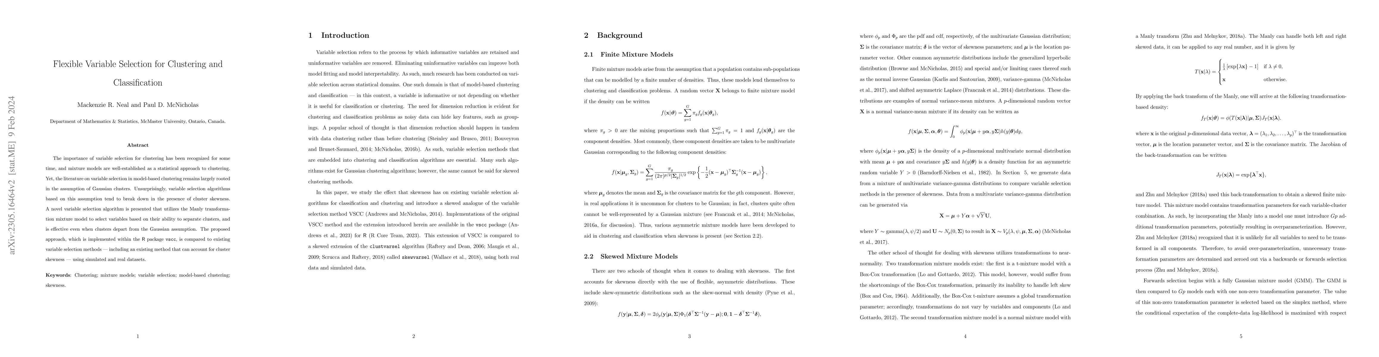 Thumbnail for Flexible Variable Selection for Clustering and Classification